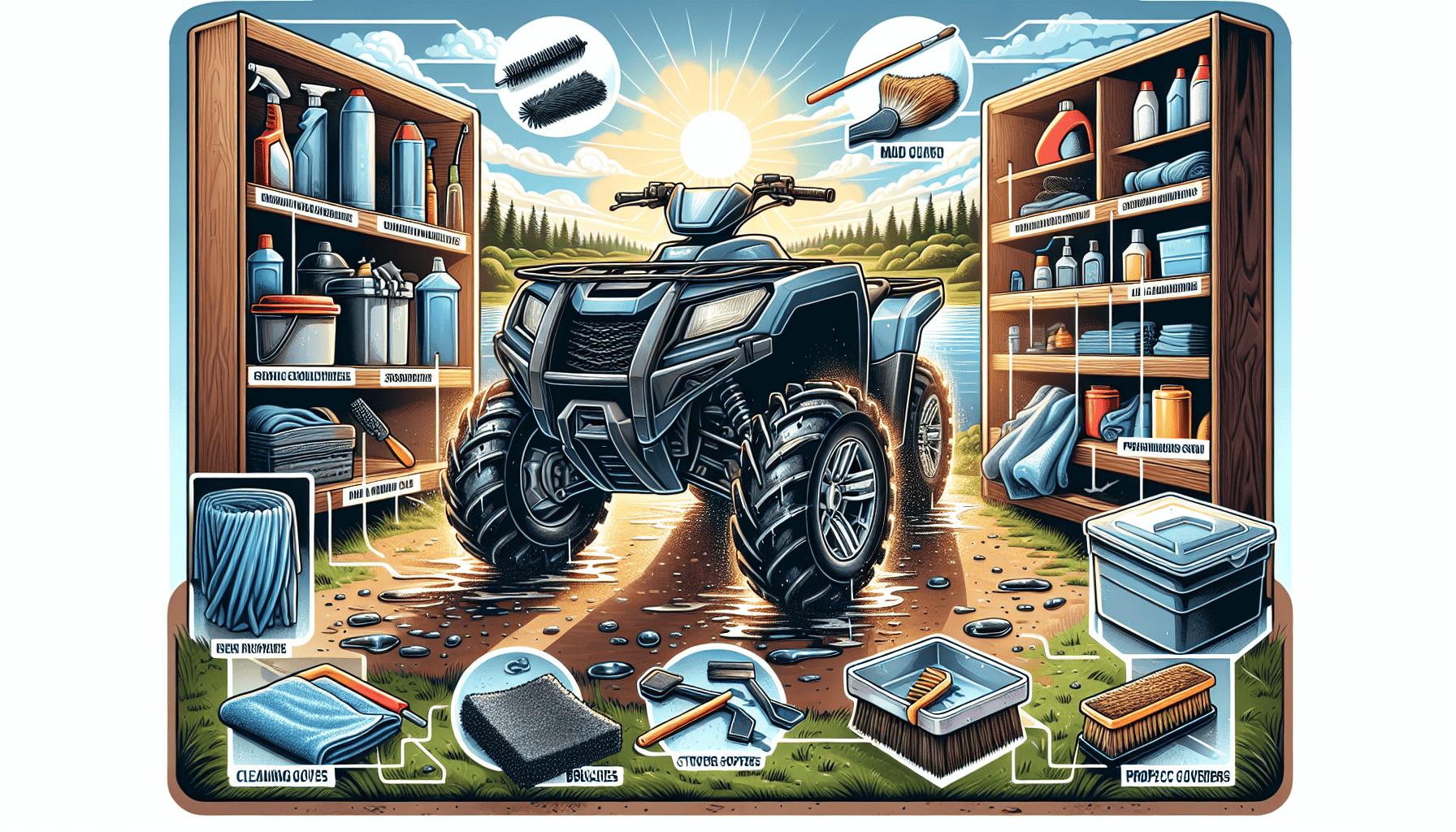 Additional tips for keeping your ATV clean, featuring a mud guard and storage solutions.